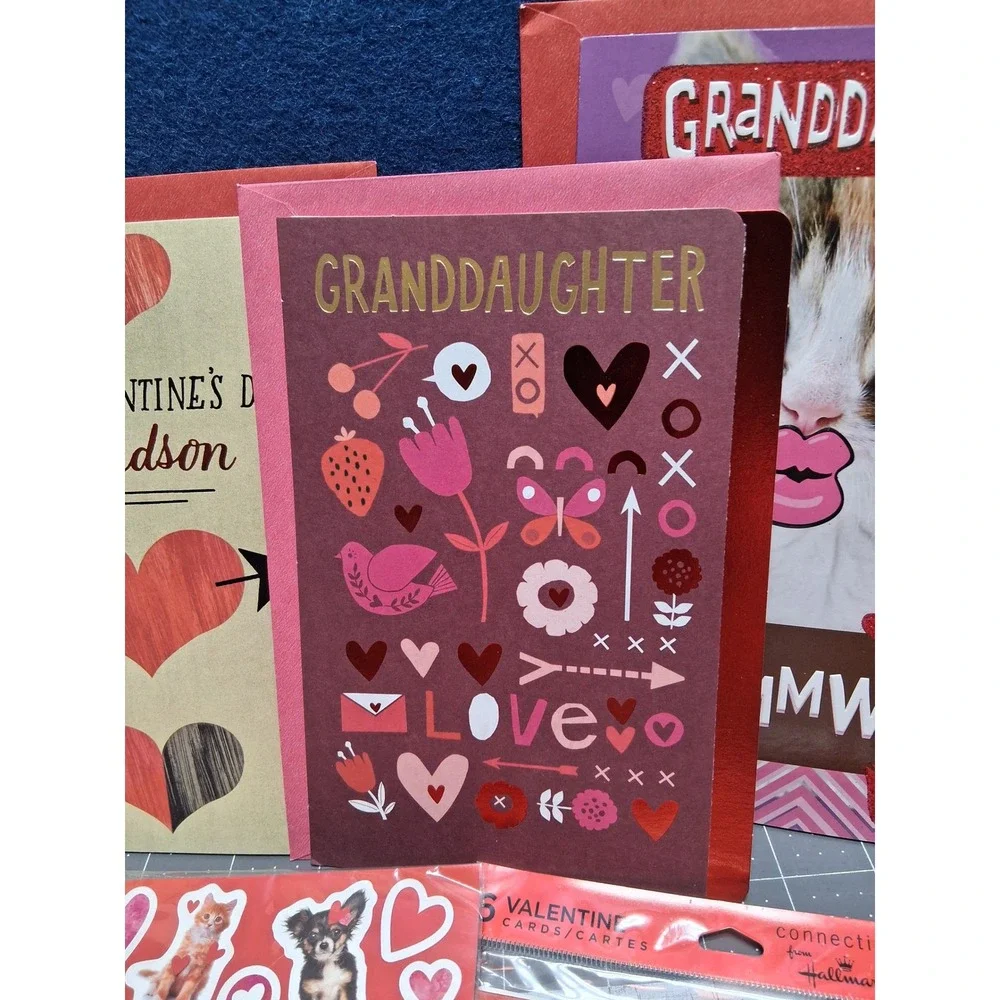 Hallmark Valentines Day Cards Stickers Lot Pink Husband Grandson Granddaughter